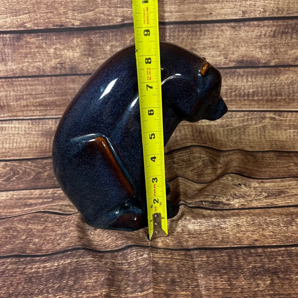 Vintage Blue Brown Reactive Glaze Ceramic Bear Figurine Mid Century‎ Modern 8.5